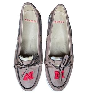 Primus Womens Brown Red Embroidered Nebraska Cornhuskers Boat Loafer Shoes 9